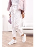 Pantaloni albi cu talie înaltă cu stele, slouchy fit RR7689 - Magazin online - Boutique